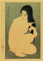 Estampe japonaise Femme nue se coiffant