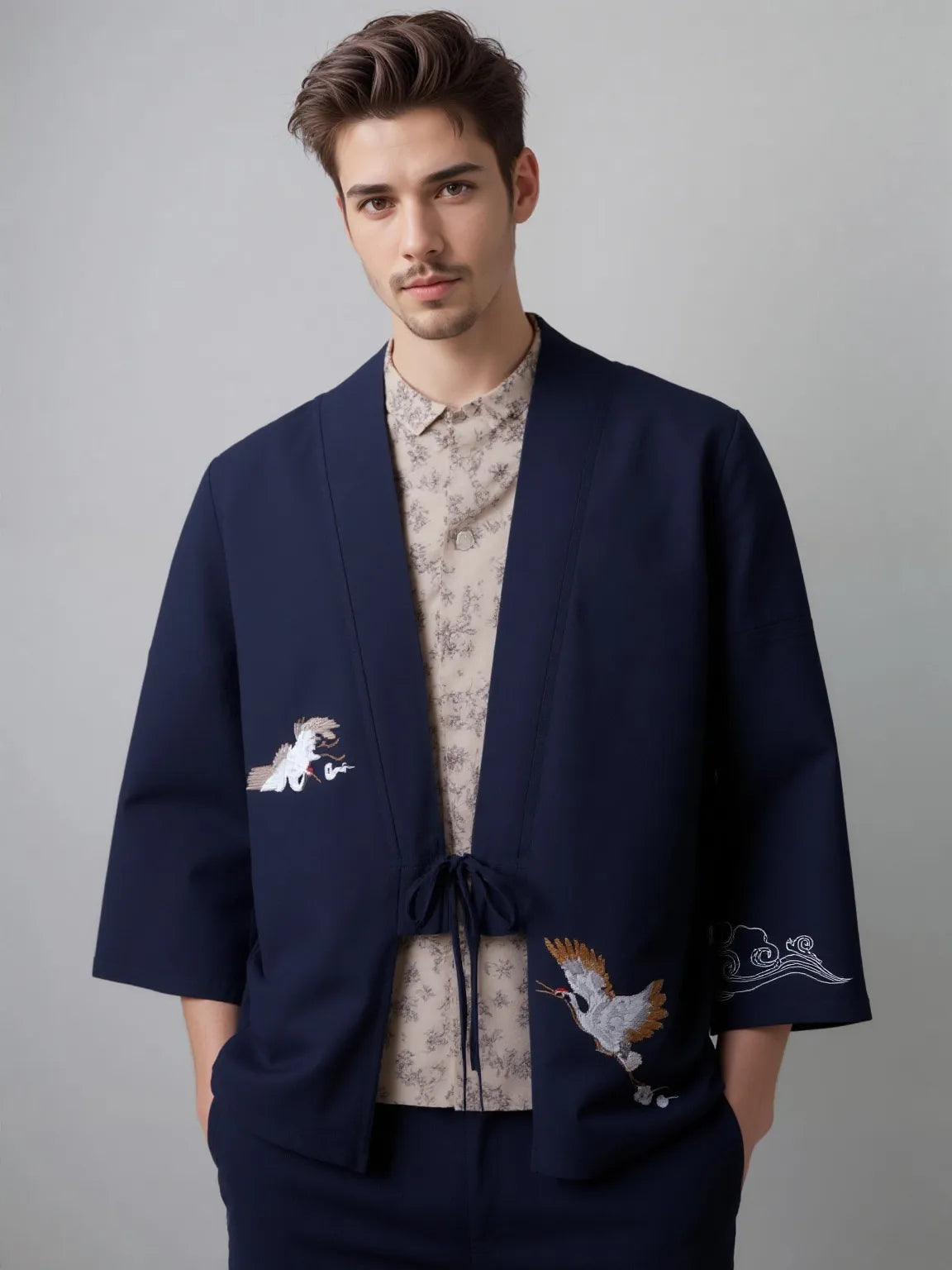 Haori bleu foncé grue & nuage