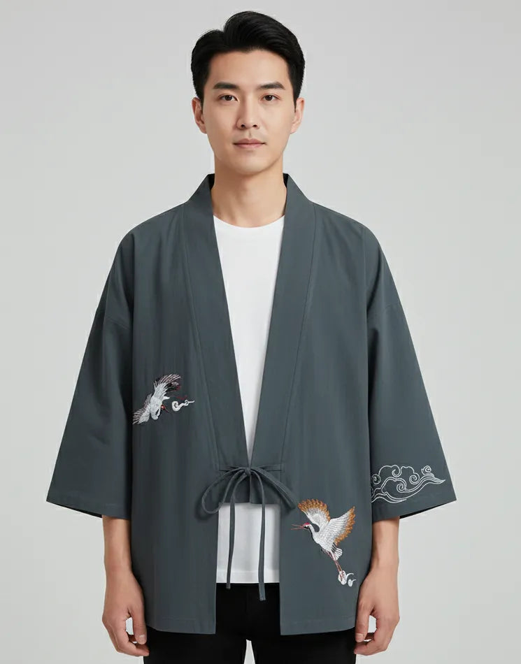Haori vert grue & nuage