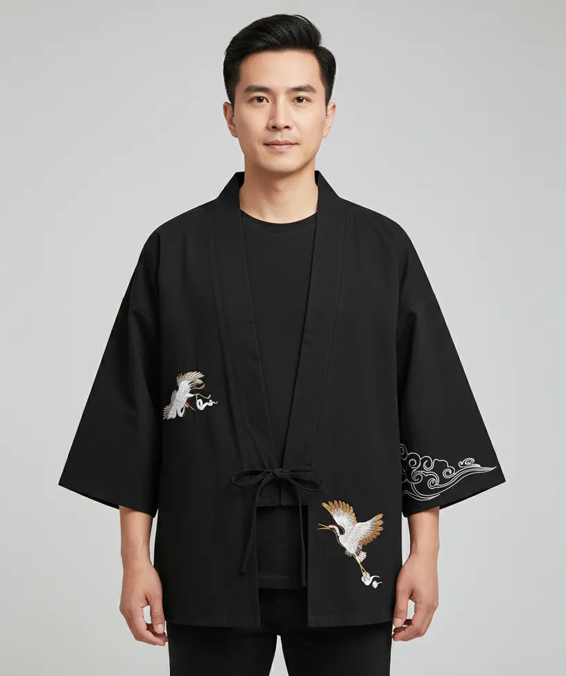Haori noir grue & nuage