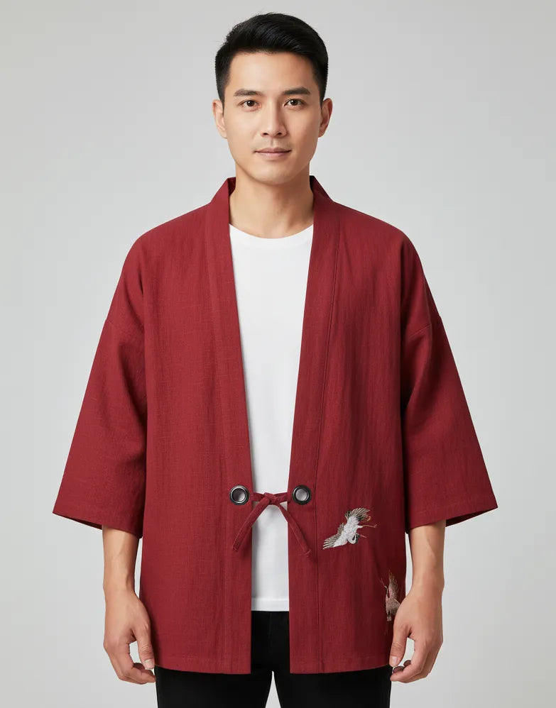 Haori rouge grue japonaise