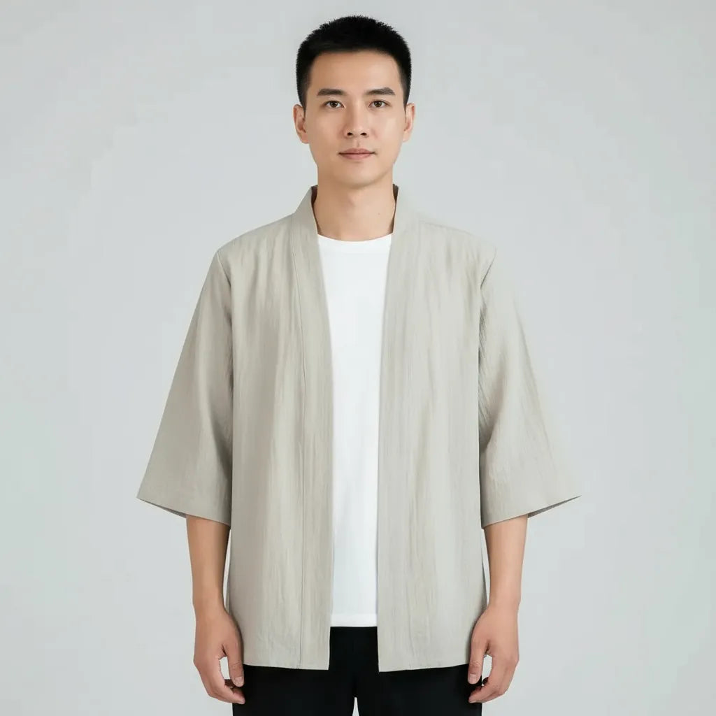 Haori beige en coton & lin