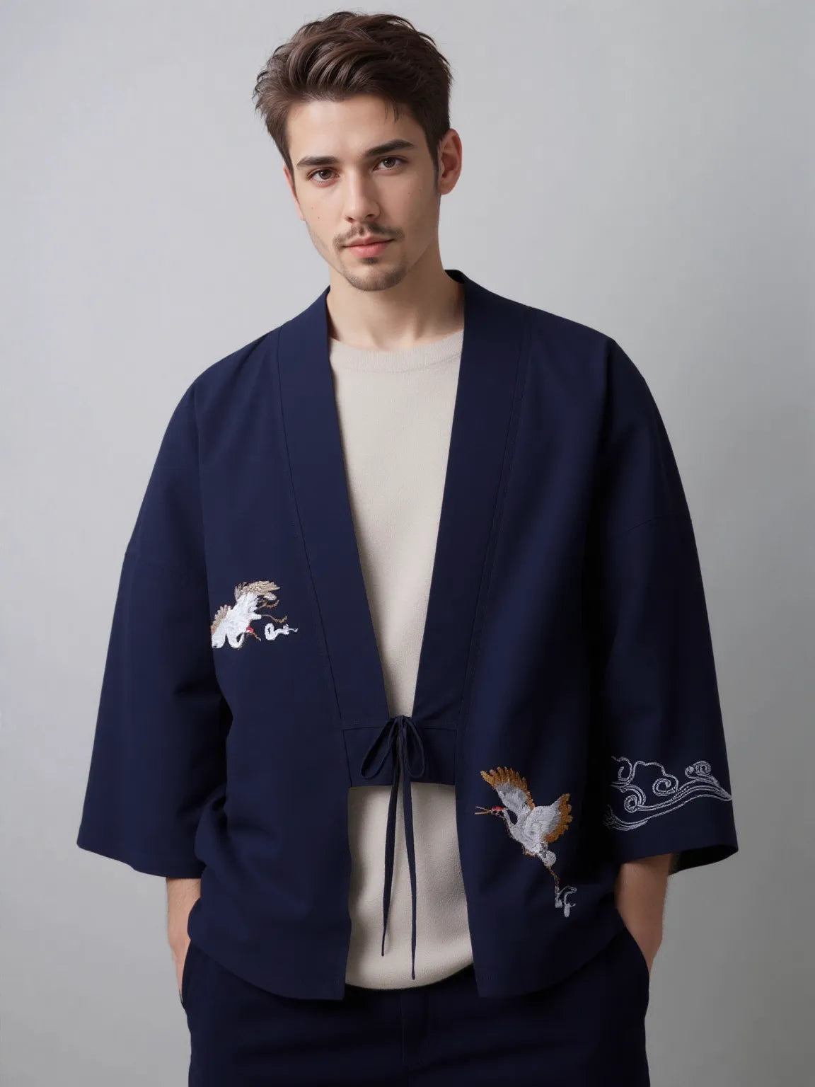 Haori bleu foncé grue & nuage