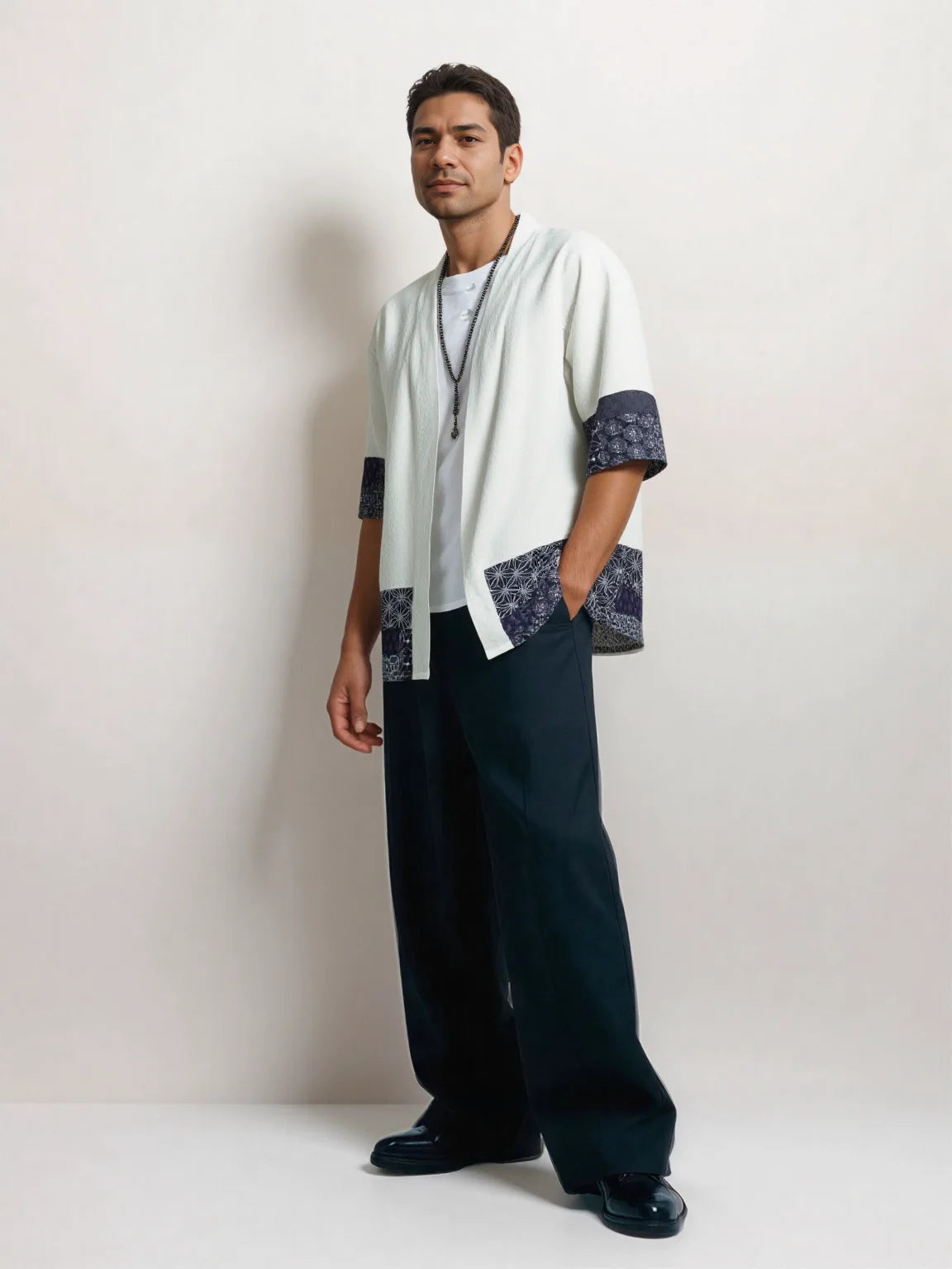 Haori homme beige Asanoha & Sashiko