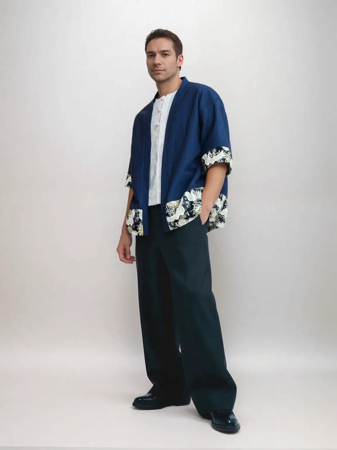 Haori homme bleu grue impériale