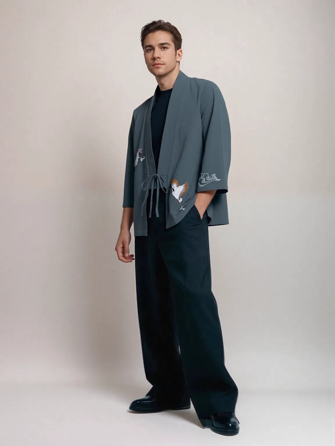 Haori vert grue & nuage