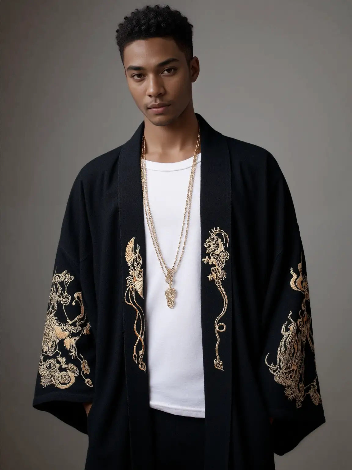 Haori homme noir dragon oversize