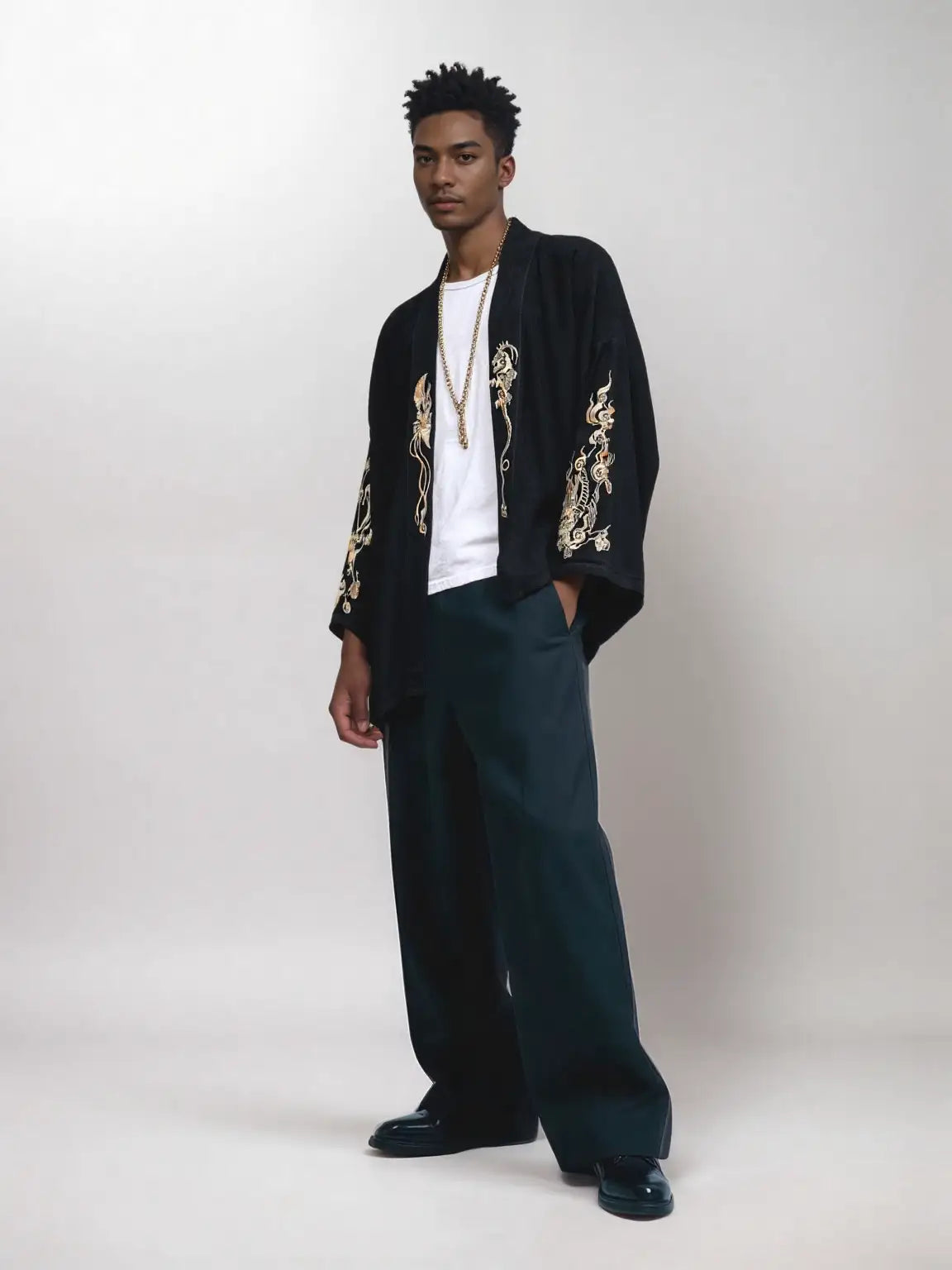 Haori homme noir dragon oversize