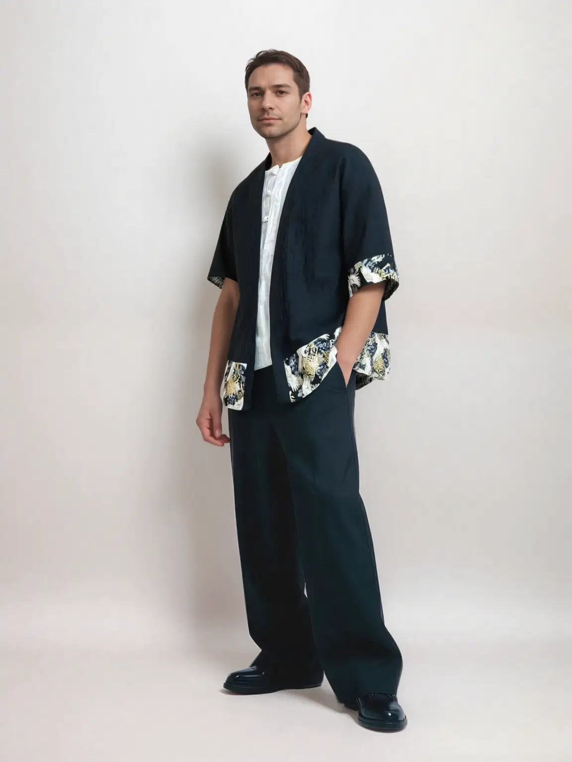 Haori homme noir grue impériale