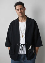 Haori noir grue japonaise