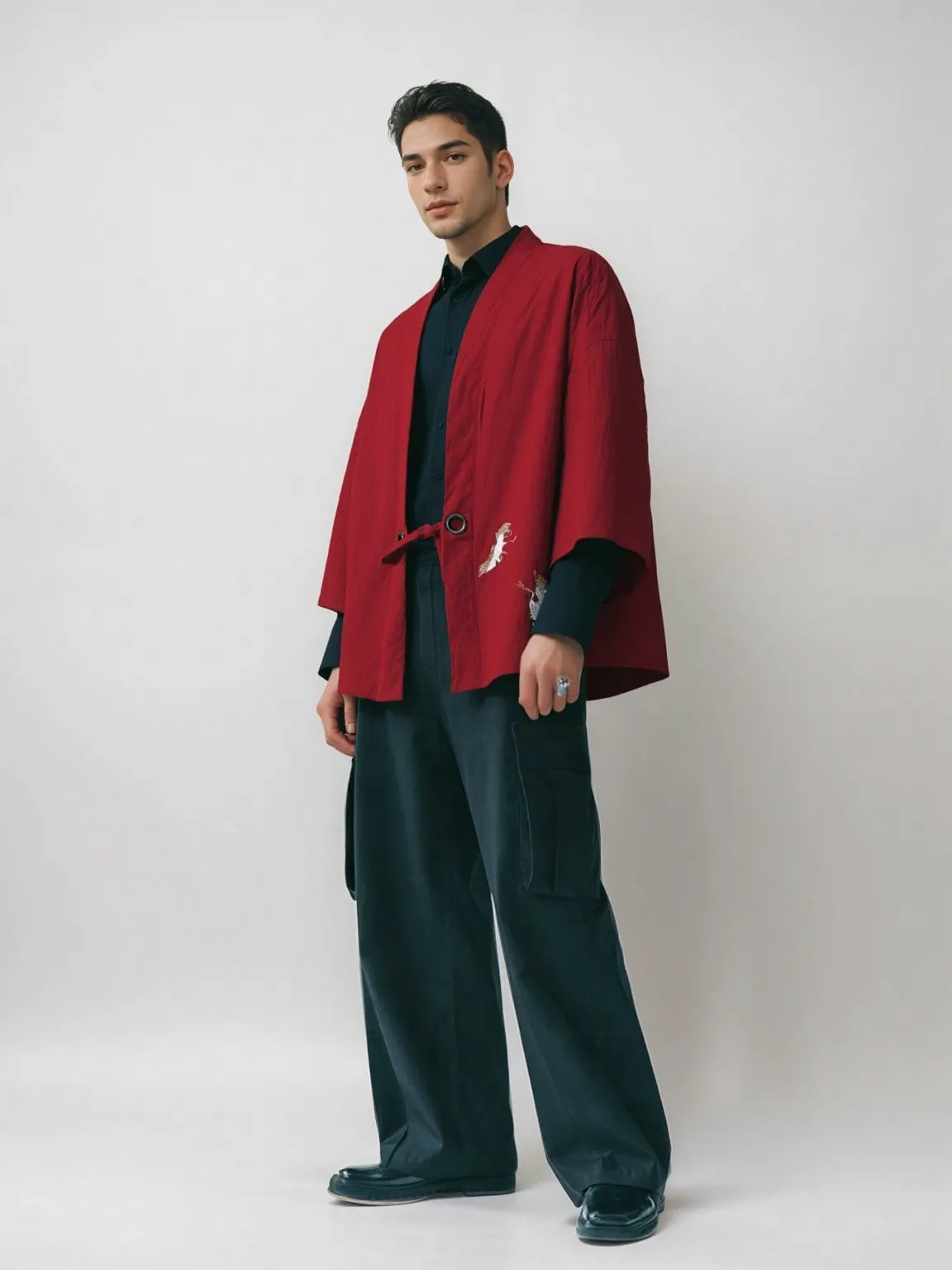 Haori rouge grue japonaise