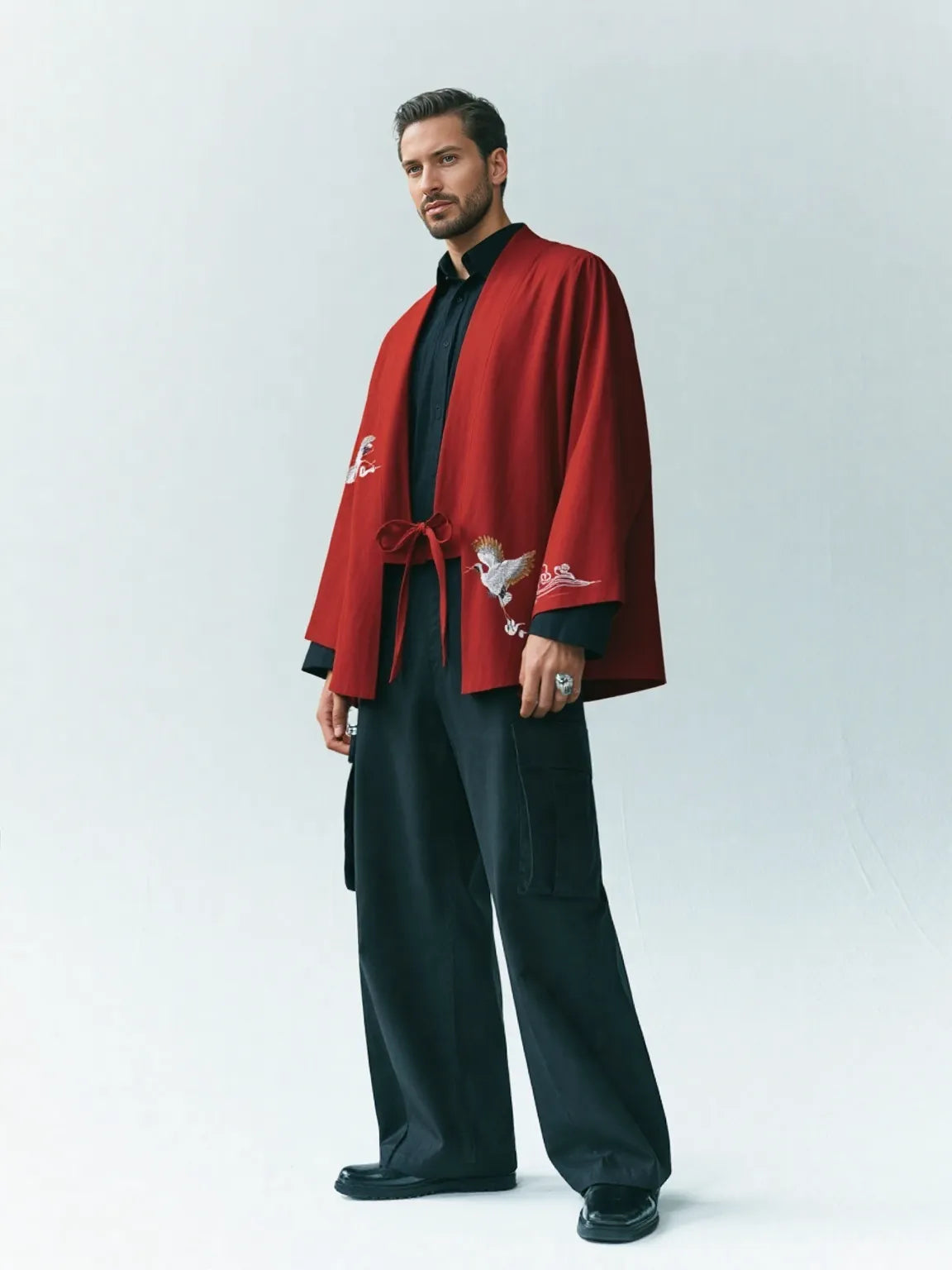 Haori rouge grue & nuage