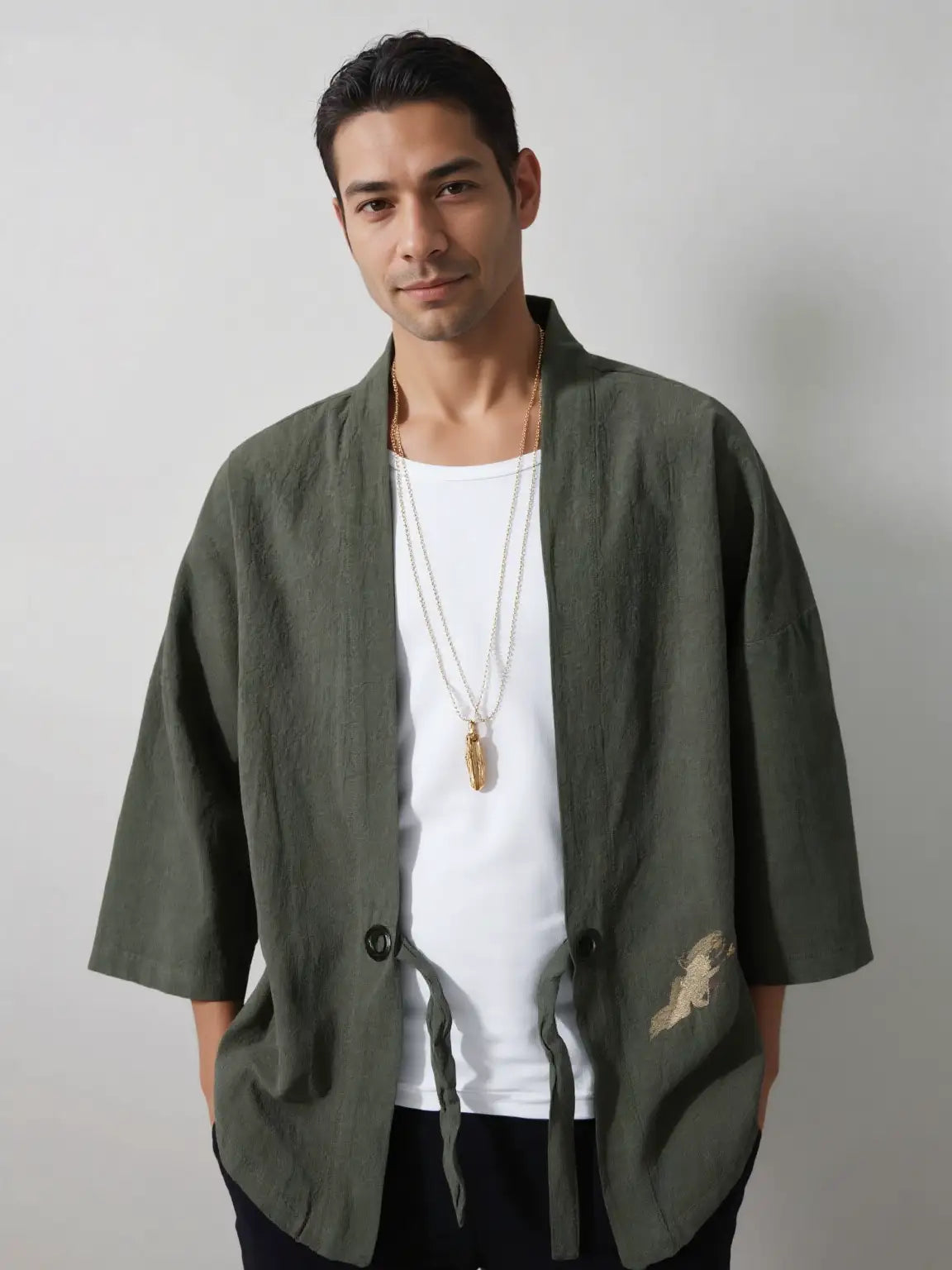 Haori vert grue japonaise