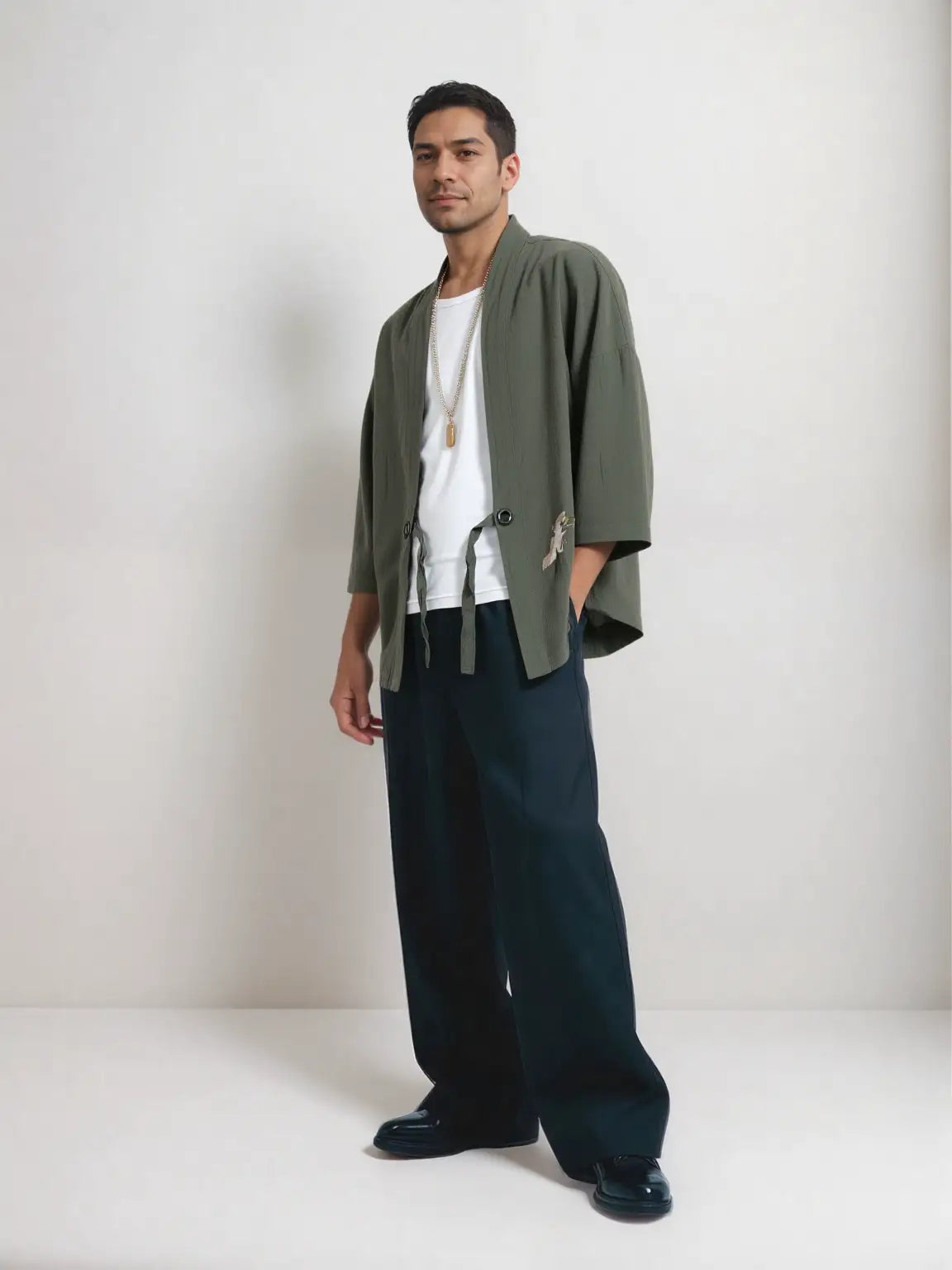 Haori vert grue japonaise
