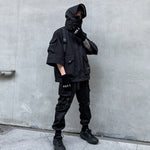 Veste Cargo Techwear Noire à Capuche