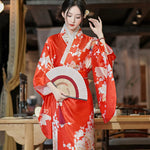 Kimono Femme Japonais Satin Fleuri