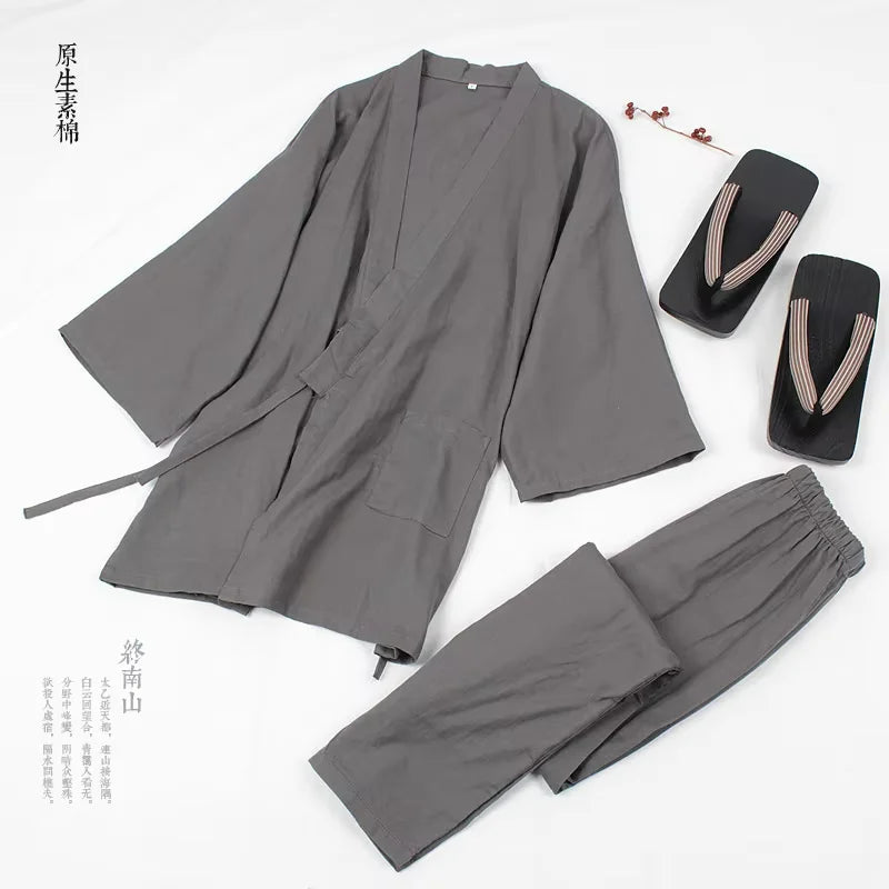 Jinbei traditionnel gris en lin