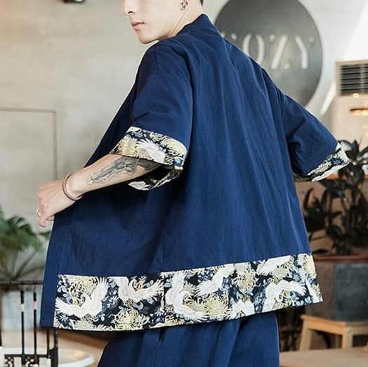 Kimono Grue Japonaise Bleu