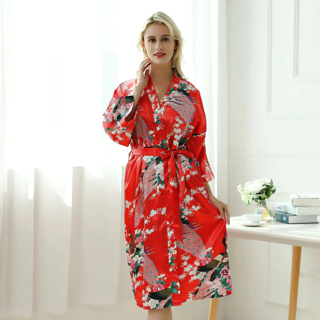 Peignoir kimono femme rouge en soie