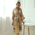 Peignoir kimono femme jaune en soie