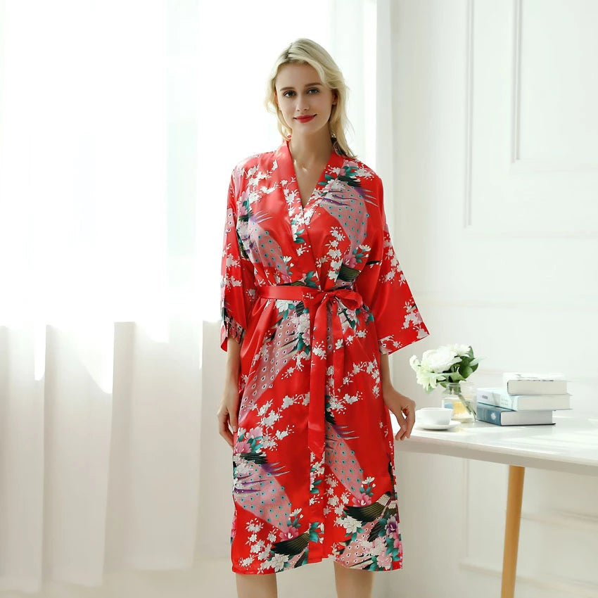 Peignoir kimono femme rouge en soie