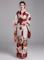 Kimono femme Fleuri Rouge & Blanc