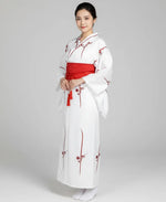Kimono femme blanc japonais à fleurs rouges