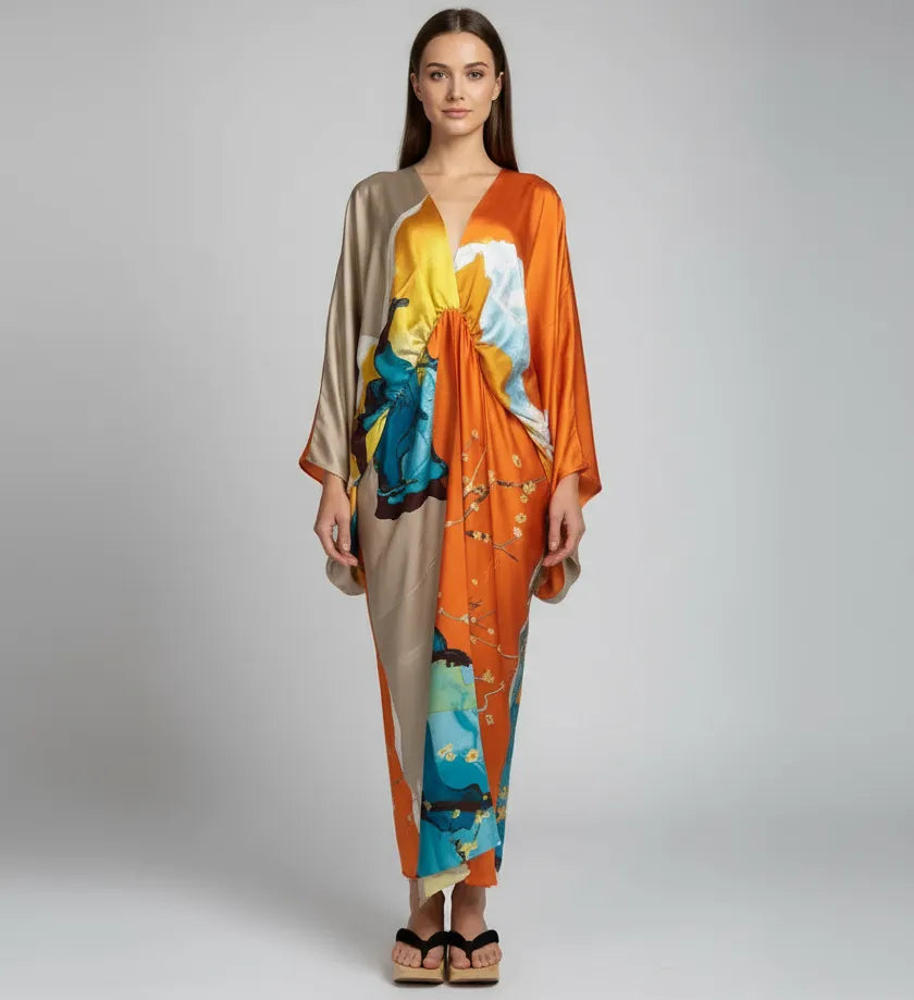 Kimono femme chic beige & orange