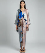 Kimono femme long gris rosé