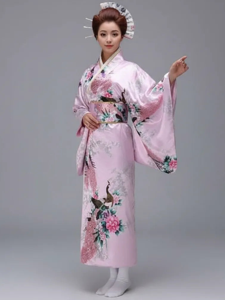 Kimono femme rose fleuri