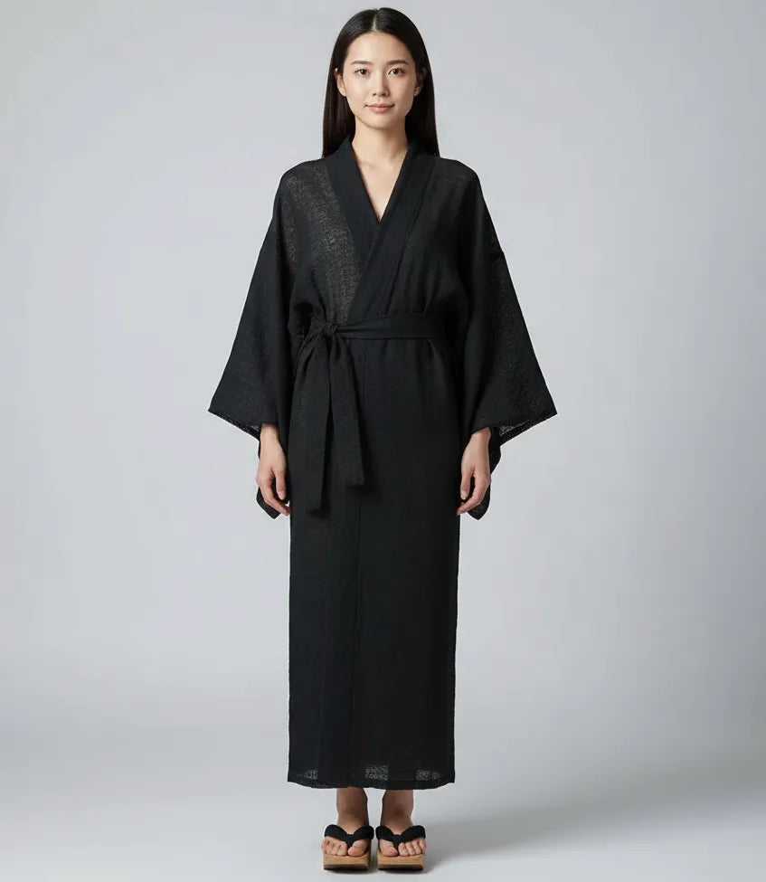 Kimono long noir laine