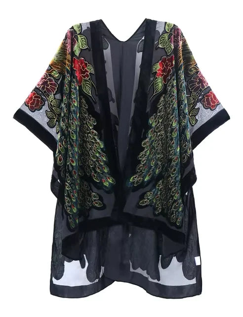 Kimono femme en velours vert & noir