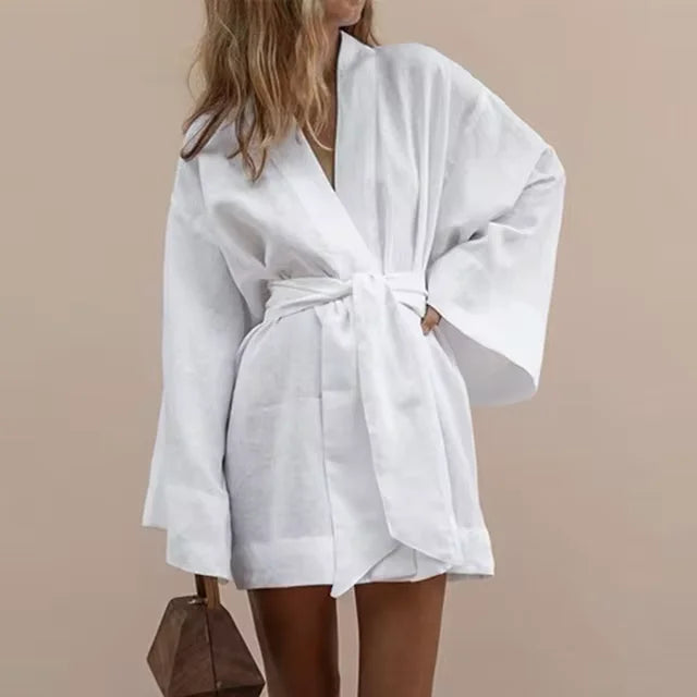 Kimono femme lin blanc