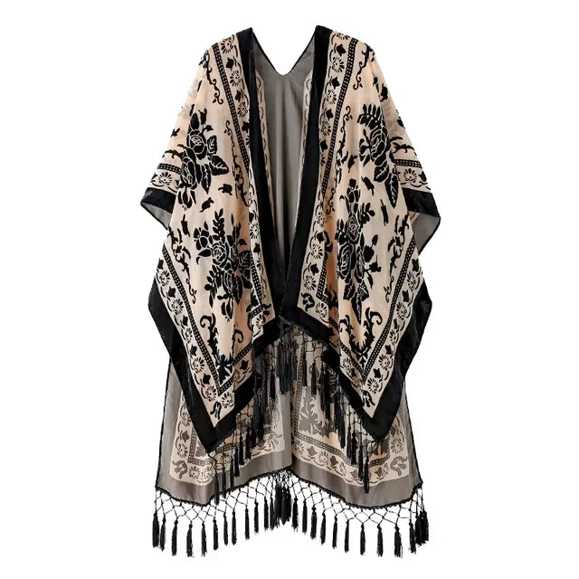 Kimono femme en velours beige