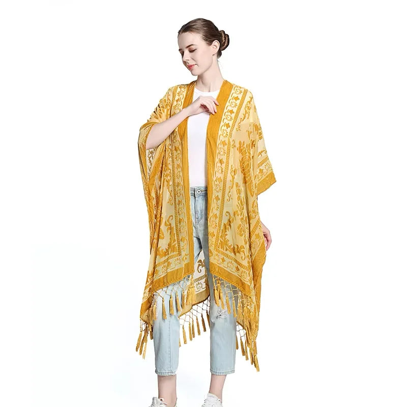 Kimono femme en velours doré