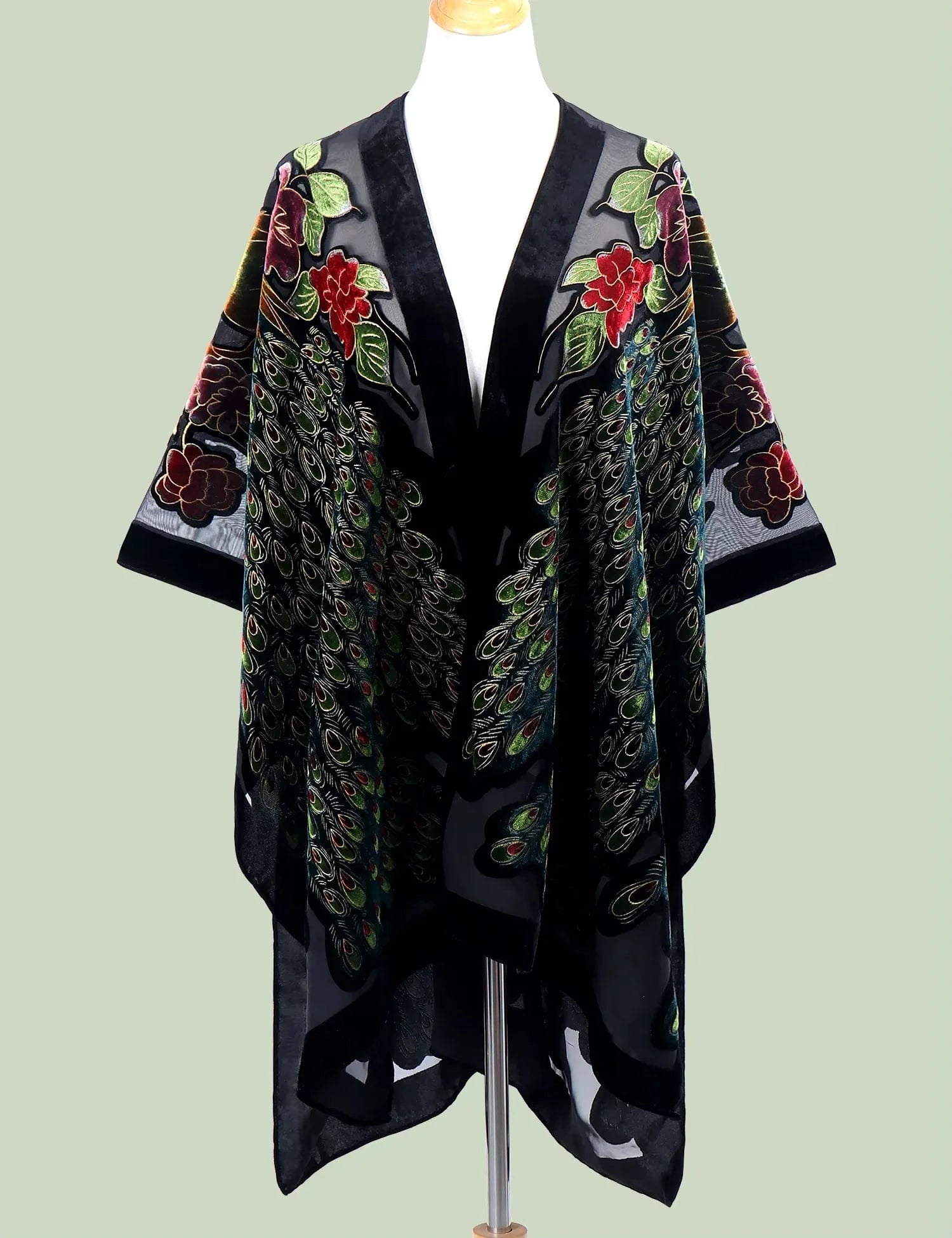 Kimono femme en velours vert & noir