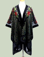 Kimono femme en velours vert & noir