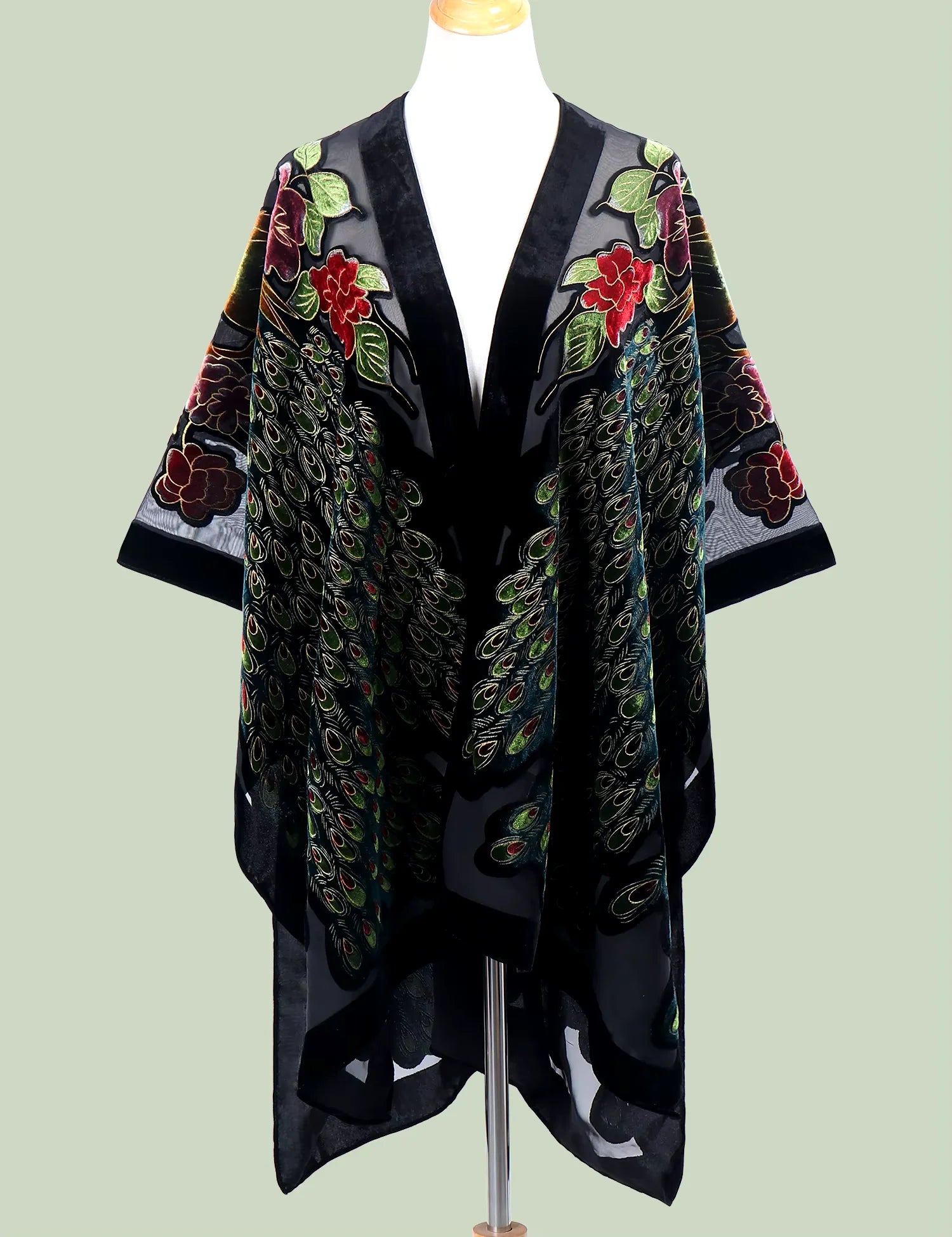 Kimono femme en velours vert & noir