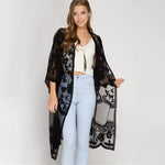 Kimono long noir en dentelle