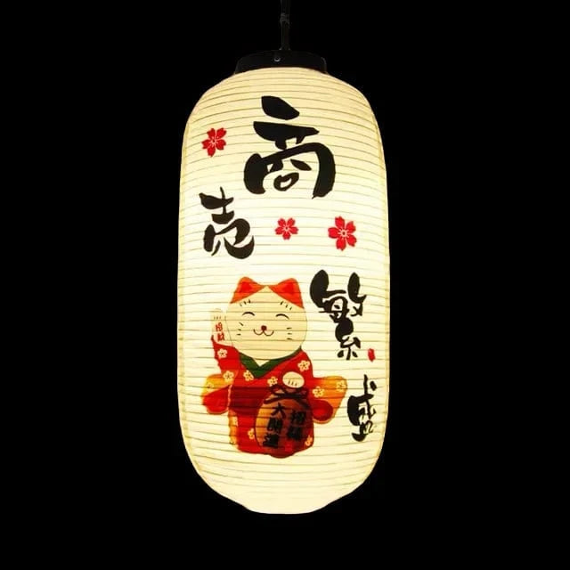 Lanterne japonaise maneki-neko en papier PVC