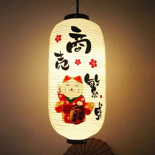 Lanterne japonaise maneki-neko en papier PVC