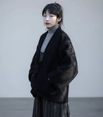 Manteau kimono femme noir en Laine