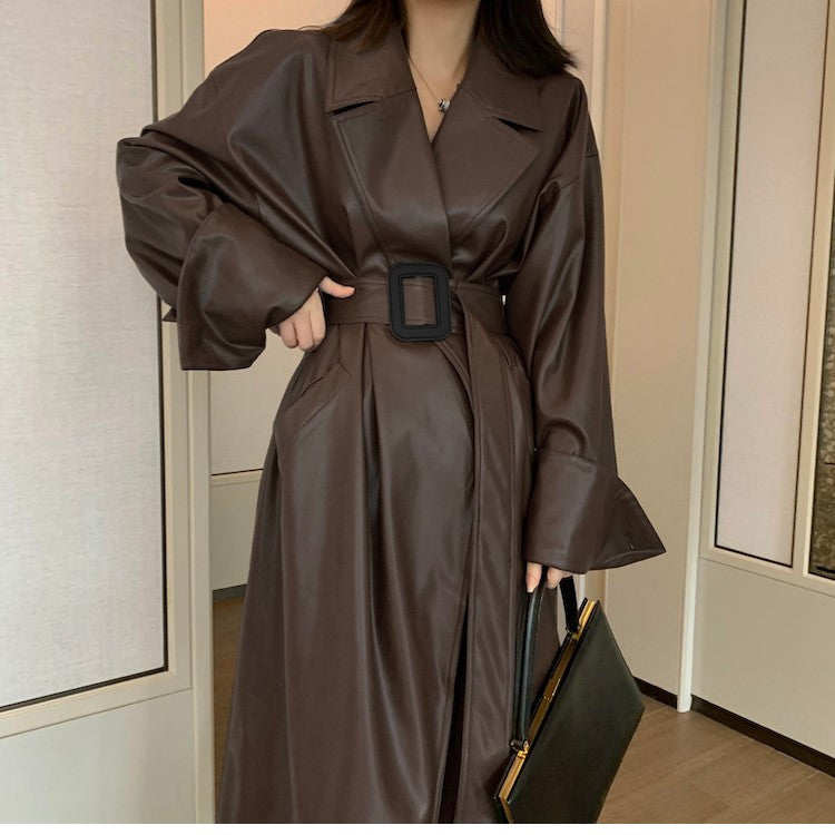 Manteau Cuir Marron Femme