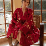 Peignoir Kimono Fleuri Rouge