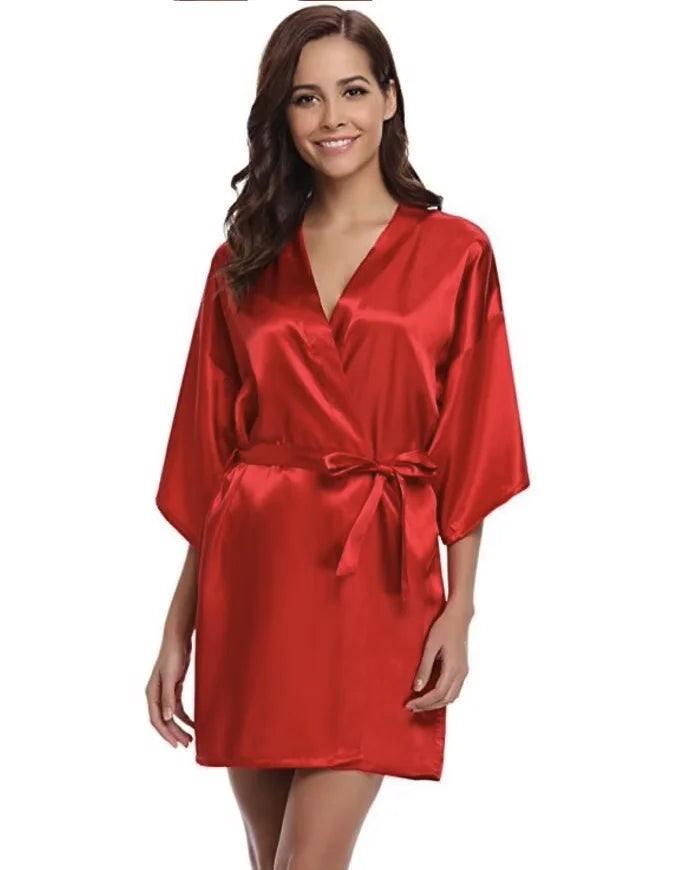 Peignoir kimono femme satin rouge