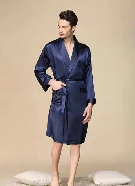 2 / XS Peignoir kimono homme bleu en satin