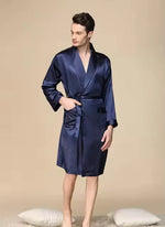 Peignoir kimono homme bleu en satin