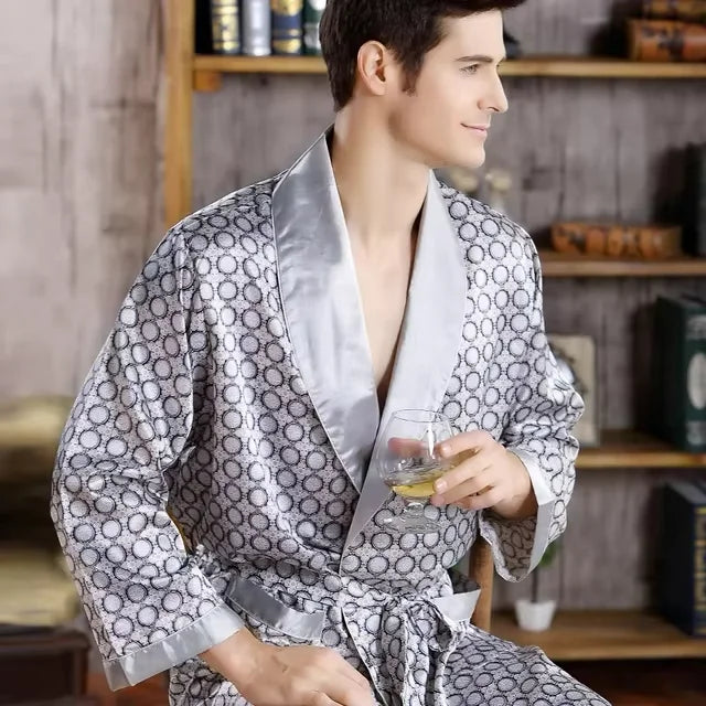 Peignoir kimono homme gris en soie