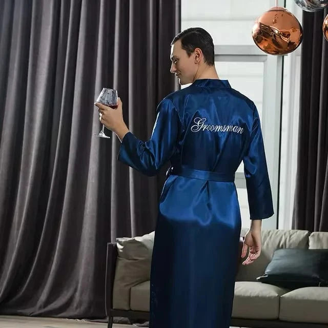 Bleu / Groomsman / S Peignoir kimono homme mariage satin