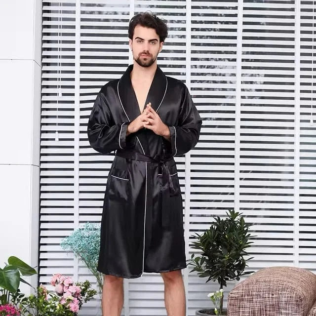 1 Peignoir kimono homme noir en satin